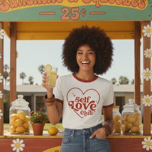 Self Love Club White and Red Ringer Tee